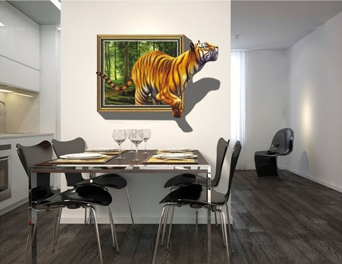 3D Effect Wall Stickers Large Wild Animal Wall Sticker Tiger Wall Decal Art Mural Home Decor