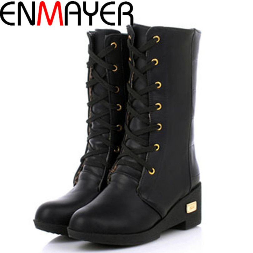 ENMAYER New fashion Martin boots cross straps slope with retro black motorcycle boots comfortable casual women's red
