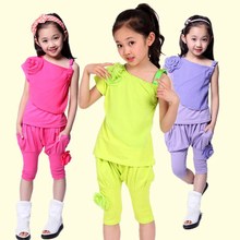 New summer fashion baby girl clothes solid color flowers set vetement fille kids girls clothing sets red purple free shipping