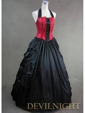 Elegant Red and Black Halter Gothic Victorian Dress Victorian Dress For Little Girls
