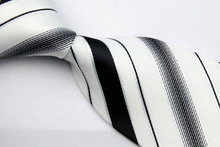 NT0207 White Black Stripe Jacquard Woven Smooth Silk Polyester Mans Classic Business Wedding Party Fashion Tie