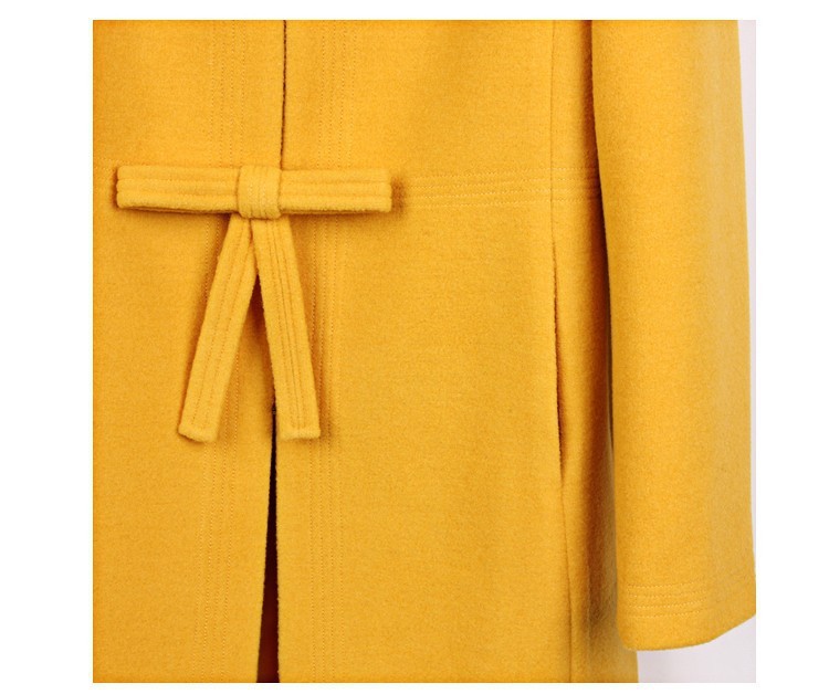Women Woolen Slim Jacket Winter Coat Plus Size Female Long Sleeve Round Neck Bowknot Warm Fashion Overcoat (2)
