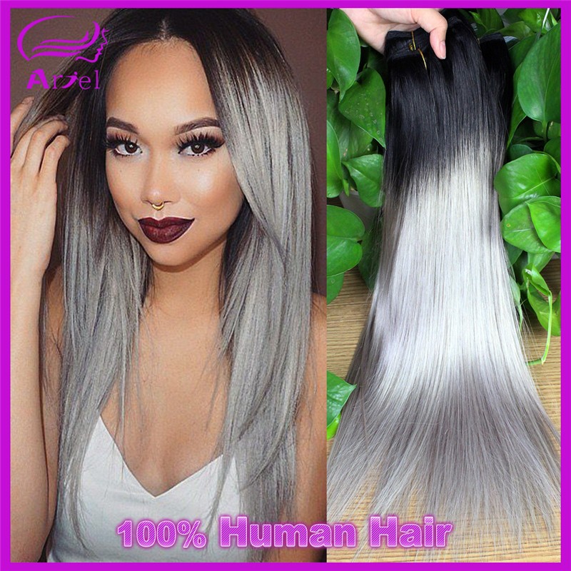 New Gray Hair Weave Ombre Brazilian Hair Straight Gary Hair