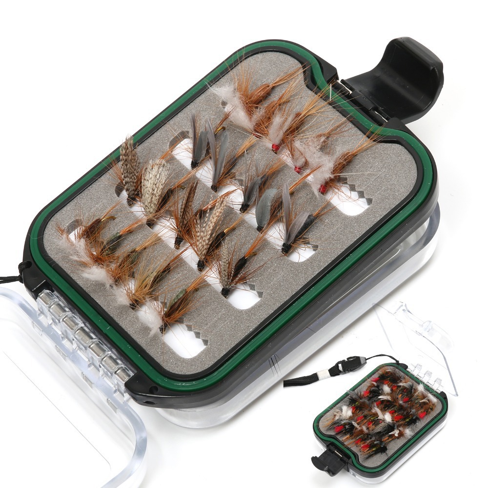 Maximumcatch Fly Fishing Box With 60pcs fly fishing flies hooks Waterproof plastic double side lanyard