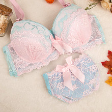 2016 new Intimates Double Layer Lace Bra Set Lingerie Push up Sexy Bra Lovely Underwear gathering Bra Briefs Embroidery H115