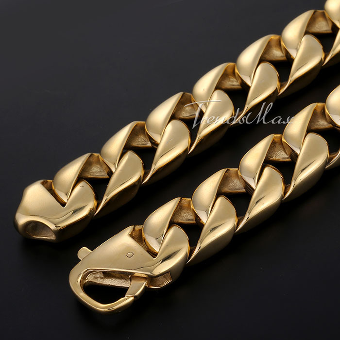 Customize ANY Length 14mm Wide HEAVY Mens Chain Boys Gold Tone Curb Link 316L Stainless Steel