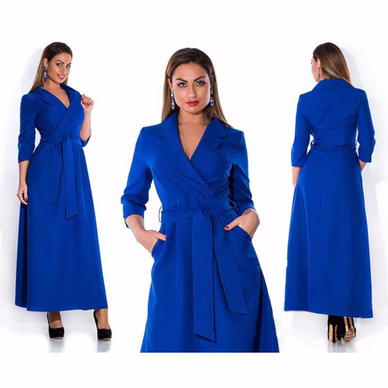 2015-Women-Maxi-Solid-Red-Blue-Dress-Long-Elegant-Sexy-Casual-Autumn-Winter-Turn-down-Collar