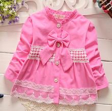 new 2016 spring autumn lace patchwork girls coat cute long sleeve bow baby girls jackets fashion
