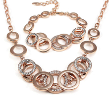 2015 Luxury Silver Wedding Jewelry Sets For Woman Fashion Rhinestone Geometric Circular Connectors Necklace Bracelet Sets
