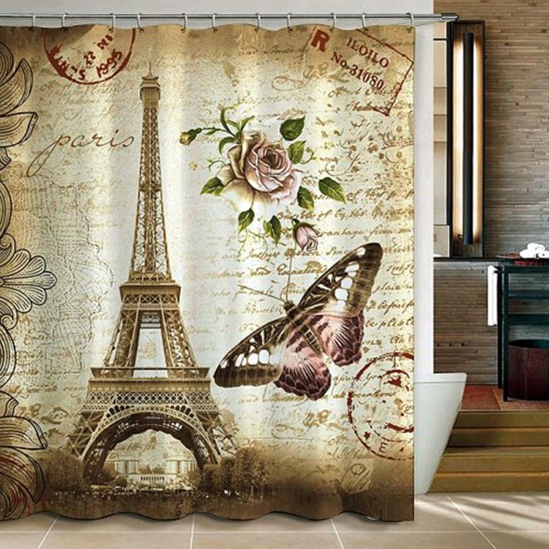 180*180cm Paris Eiffel Tower Butterfly Rose shower curtain Waterproof Bathroom Shower Curtain Retro Vintage Home Decoration