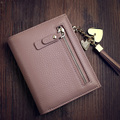 Fashion Japan And Korean Style Small Purse Chain And Tassel Ornament Solid Color Simple Genuine Leather