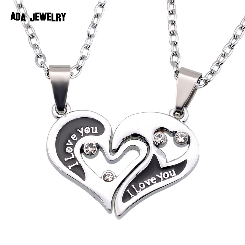 Wholesale Couple Lovers Necklaces Pendants 316L Stainless Chain men Necklaces I Love U Double Heart Necklace