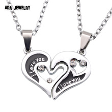 Love U Heart Wholesale 2014 New Couple Lovers’ Pendant Necklaces For Women’s and Men’s 316L Stainless Jewelry Heart Necklace