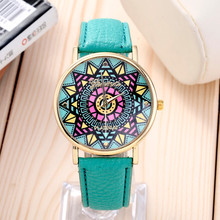 2016 Fashion Clock Geneva Dress Watch Women Sunflower Style Leather Strap Relogio Feminino Fantastic Gift Reloj Graffiti Watch