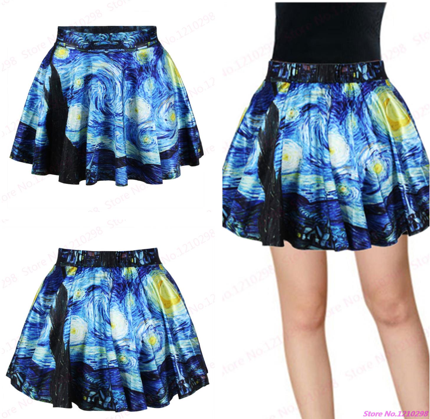New Van Gogh Starry Night Blue Skirts Women Pleated Mini Skirt Vintage Pettiskirt Tennis Skirts Clothing