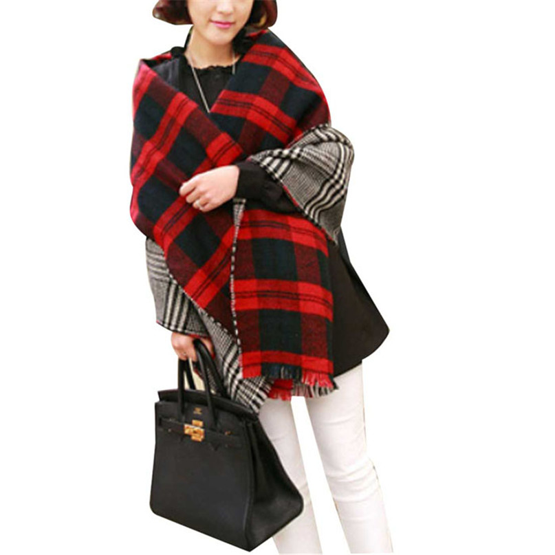 Modern Fashion New Women Tassel Lattice Large Checked Plaid font b Tartan b font Winter scarves