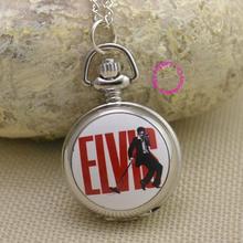 Elvis Presley woman Pocket Watch Necklace fob watches girl lady child kid Wholesale the kind of rock n roll silver red