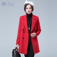 On sale 2015 plus size women winter long coat red woolen style XL-5XL elegant women winter trench coat