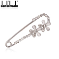 Silver Plated Safety Brooch Jewelry Fashion Rhinestone white Flower Brooches For Women Scarves Corsage Sweater Collar