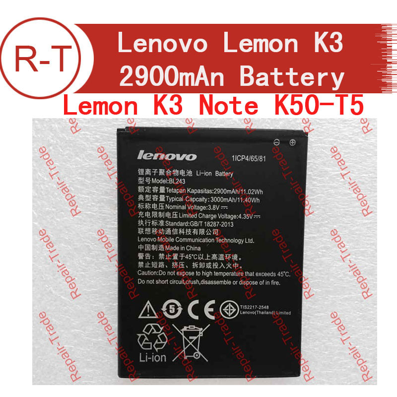 Lenovo  k3  bl243   capcaity 2900   k3  k50-t5 lenovo a7000 -  