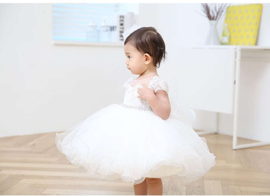 2016 Baby Girl Dress With Hat White 1 Year Old Birthday Party Formal Vestido Infantil Baptism 