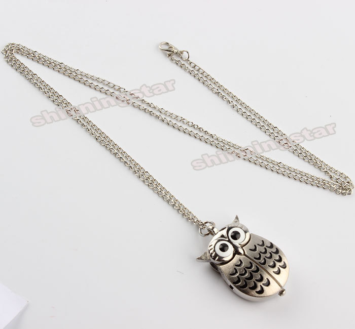Hot sale Silver Vintage Night Owl Necklace Pendant Quartz Pocket Watch Necklace P26