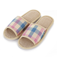 Breathable Plaid Men Women Shoes Fashion Design Tartan Lovers Sandals Summer Indoor Slippers Flat Cany Mat Linen Slippers Shoes