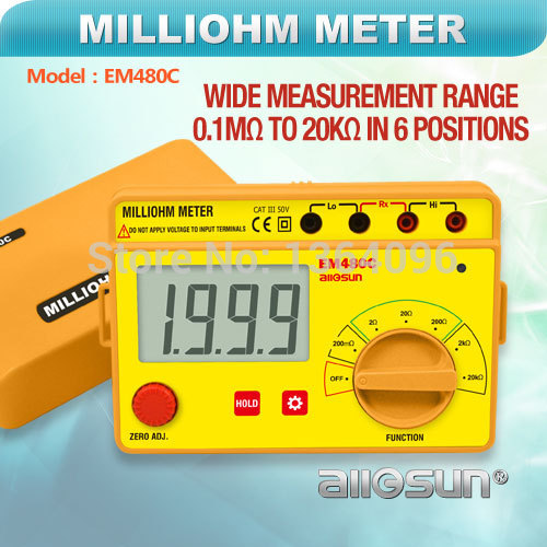 all sun Yellow Milliohm Meter LCD 0 1M 20K in 6 Postions Accurate Wide Measurement Range