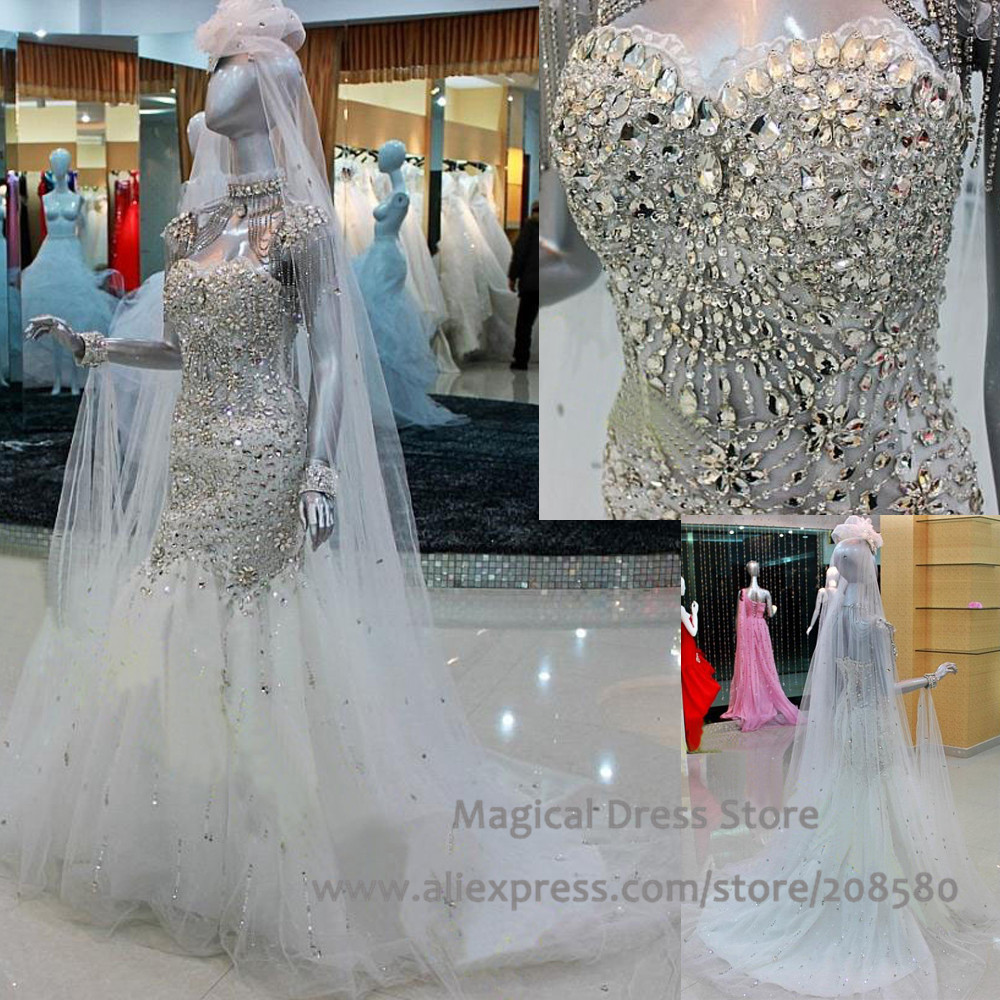 Corset Rhinestone Wedding Dresses Sparkly White Corset Long 2015