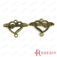 (28345)Vintage Charms & Pendants 26*36MM Antique Bronze Alloy 2 holes Heart and wings 100g,about 38 pcs