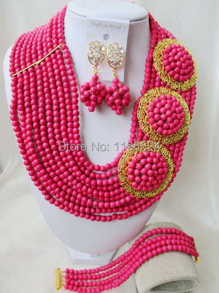 Luxury Stone Necklaces Bracelet Earrings African Nigerian Wedding Beads Jewelry Set  A-8726