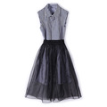 New Dresses 2016 Fashion Women Striped Summer Dress Sexy Sleeveless Mesh Patchwork Maxi Dress