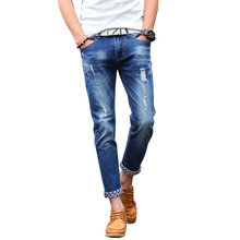 2016 Mens Cuffed Jeans Mens Ripped Skinny Jeans Slim Fit Straight Original Style Male Denim Ankle-Length Pants Joggers Plus Size