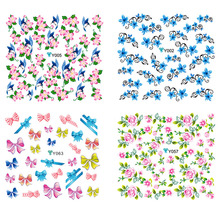  2015 New Nail Art Sticker Water Transfer Nail Stickers 12 Sheets Beautiful Butterfly Flower Nail