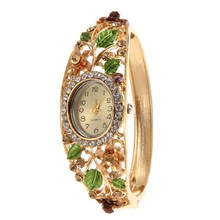 2016 top brand luxury Women s Watch Fashion Crystal Flower Bangle Bracelet Watch 6 Colors Analog