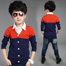 2015 Autumn and Winter new products boys children sweater spell color V-neck sweater cardigan sweater of kid boys