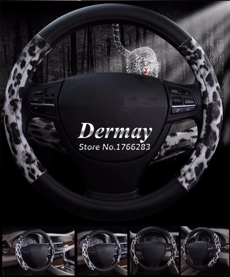 4_New arrivals fashion personalized leopard print women men black gold car steering wheel cover 4 seasons universal free shipping