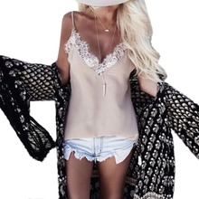 2016 Women Ladies Vest Sleeveless Lace Tank Tops T Shirt Summer Casual Loose Backless Femme Blouse Camis