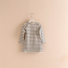 Retail 2 7Y Spring And Autumn New Children Clothing Striped Patchwork Character Baby Girls Dress Denim