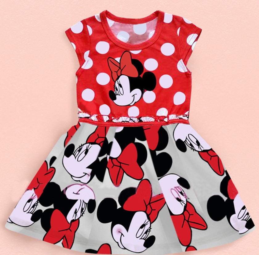 Pretty New Summer Baby Girls Cartoon Minnie Mouse Dress Polka Dots Party Princess Dress Kids Red