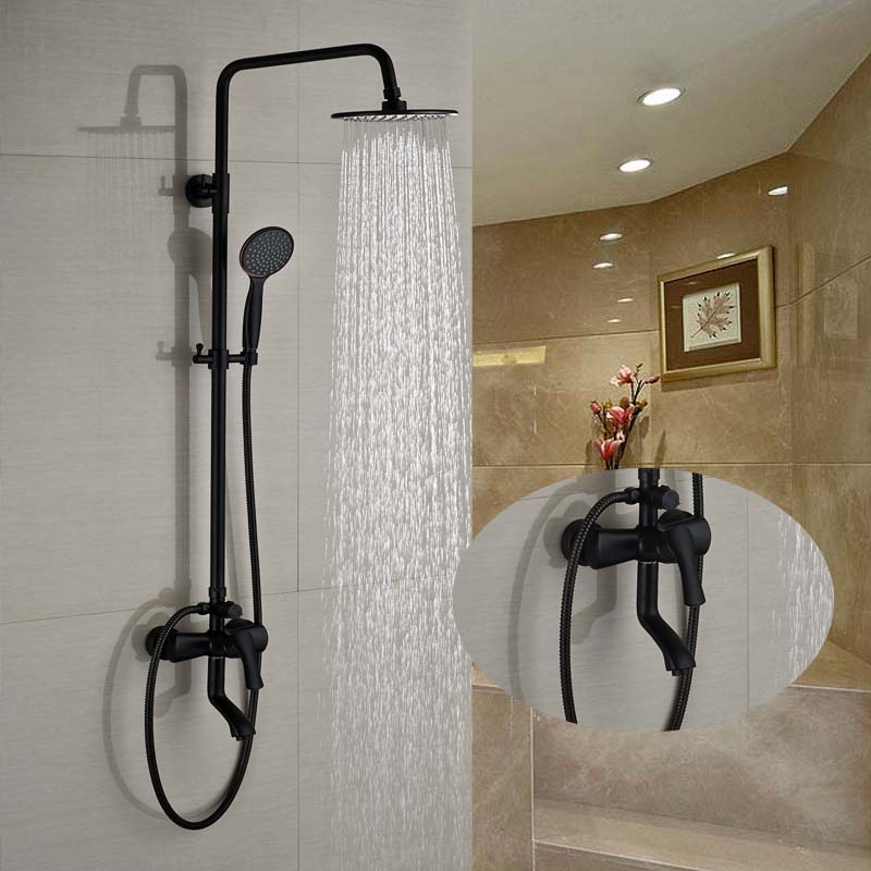 Oil Rubbed Bronze Luxury Bath Shower Faucet Set + Swivel Tub Mixers + Handshower Wall Mounted One Handle