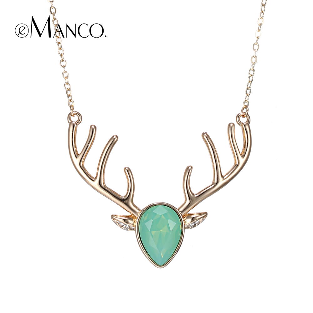 eManco brand image deer necklace crystal copper animal pendant christmas gifts choker necklaces for women bisuteria mujer