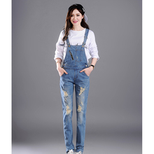 Women Ripped Hole Denim Jumpsuits Ladies Sexy Slim Casual Romper Plus Size Denim Pencil Overalls For 4 season