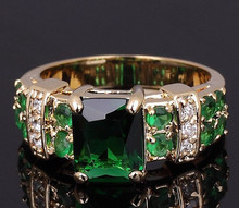 Wholesale Fashion AAA zircon Retro Jewelry Ladies Emerald wedding rings 18K Gold Filled Engagement sapphire Ring
