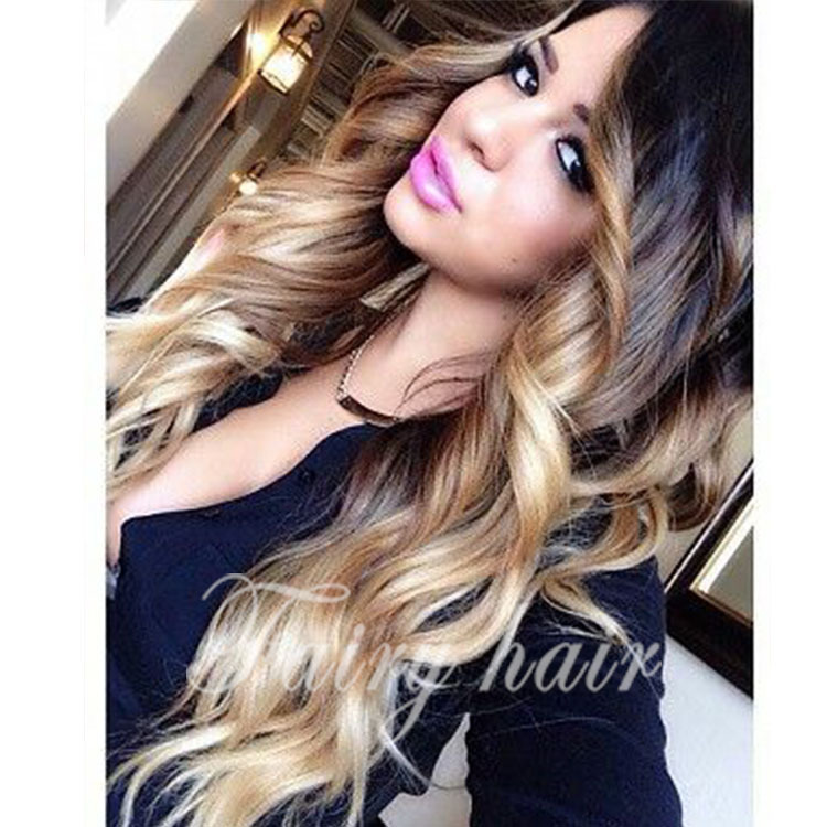 Гаджет  honey blonde lace front wig synthetic wig Two tone ombre color Brazilian body wave lace front wig for fashion women None Волосы и аксессуары