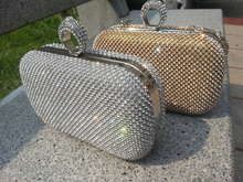 2015 Rhienstone Bridal Clutch Bag Gold Crystal Wedding Handbag Lady fashion Silver Minaudiere Evening Party Prom