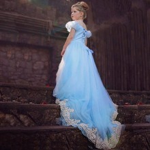 HFT Summer Style Cinderella lace Girl Dress Princess Elsa Dress minions anna Children Christmas Snow Queen Cosplay Costume 2-12T