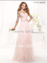 Robe De Soiree 2016 Evening Gowns New Fashion Light Pink Long Tarik Ediz Evening Dresses 2014 Semi Formal Dresses Sleeves