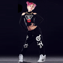 2015 Free Shipping Autumn Style Jazz Dance top t-shirt hip-hop female long-sleeve slim hip hop crop Top costume