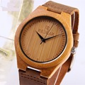 2016 top brand popular Men s Bamboo Wooden watch nature Bamboo quartz Watch Real Leather Strap